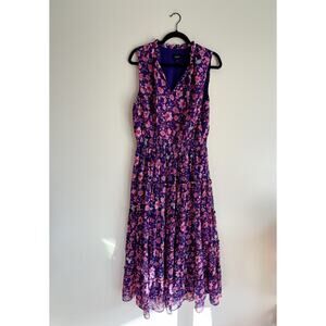 MSK Purple + Pink Floral Print Sleeveless Tiered V Neck Maxi Dress XL Spring